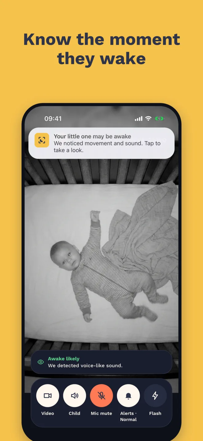 Know the moment they wake: a wake alert on the parent phone over the live view.