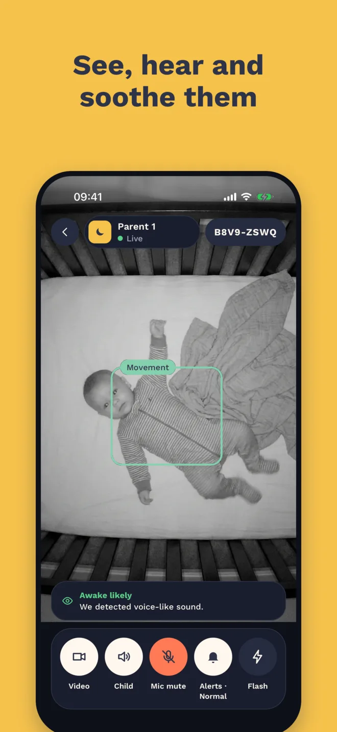 See, hear and soothe them: the live view with movement detected.