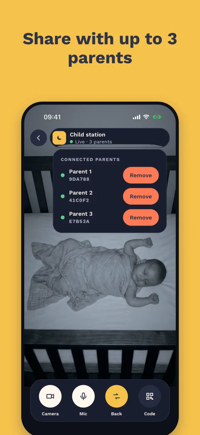 The camera phone listing three connected parents.